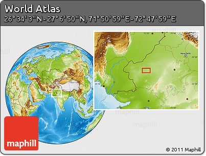 Physical Location Map of the Area around 26° 50' 27" N, 72° 19' 29" E