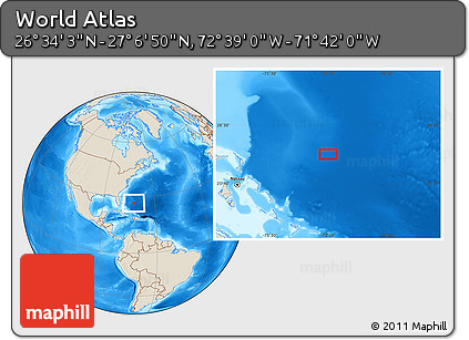 Shaded Relief Location Map of the Area around 26° 50' 27" N, 72° 10' 30" W