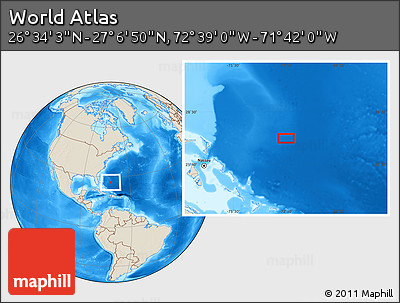 Shaded Relief Location Map of the Area around 26° 50' 27" N, 72° 10' 30" W