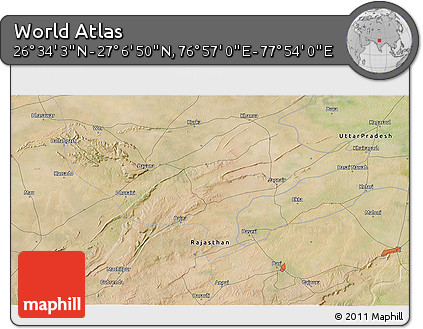 Satellite 3D Map of the Area around 26° 50' 27" N, 77° 25' 30" E