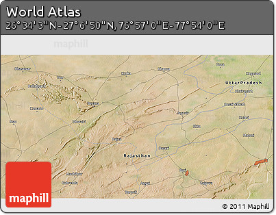 Satellite 3D Map of the Area around 26° 50' 27" N, 77° 25' 30" E