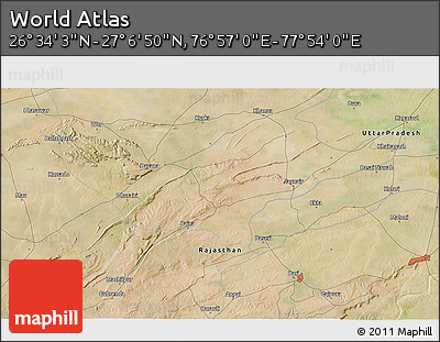 Satellite 3D Map of the Area around 26° 50' 27" N, 77° 25' 30" E