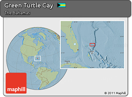 Savanna Style Location Map of Green Turtle Cay, hill shading