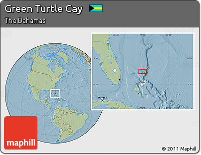 Savanna Style Location Map of Green Turtle Cay, hill shading