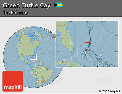 Savanna Style Location Map of Green Turtle Cay, hill shading