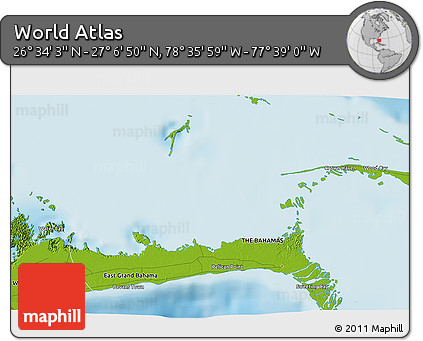 Physical 3D Map of the Area around 26° 50' 27" N, 78° 7' 30" W