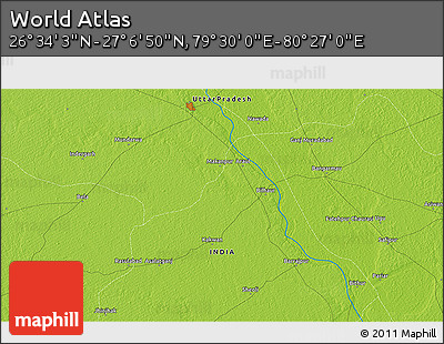 Physical 3D Map of the Area around 26° 50' 27" N, 79° 58' 29" E