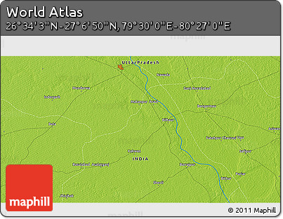 Physical 3D Map of the Area around 26° 50' 27" N, 79° 58' 29" E