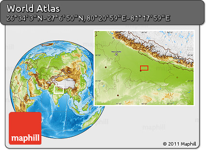 Physical Location Map of the Area around 26° 50' 27" N, 80° 49' 29" E