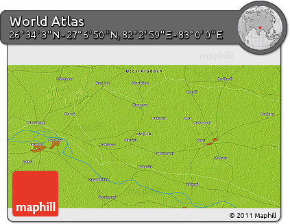 Physical 3D Map of the Area around 26° 50' 27" N, 82° 31' 30" E