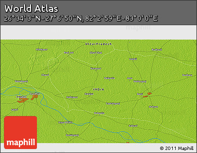 Physical 3D Map of the Area around 26° 50' 27" N, 82° 31' 30" E