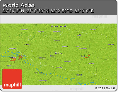 Physical 3D Map of the Area around 26° 50' 27" N, 82° 31' 30" E