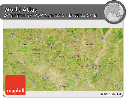 Satellite 3D Map of the Area around 26° 50' 27" N, 85° 4' 29" E