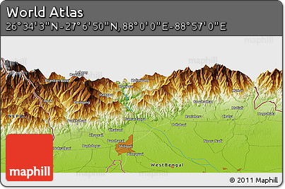 Physical Panoramic Map of the Area around 26° 50' 27" N, 88° 28' 29" E