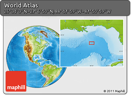 Physical Location Map of the Area around 26° 50' 27" N, 88° 19' 29" W