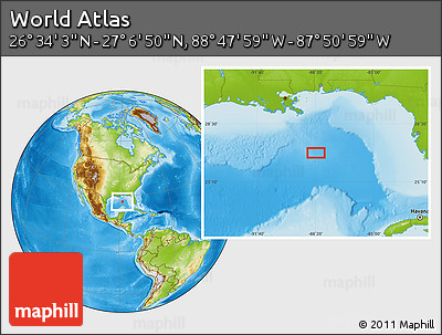 Physical Location Map of the Area around 26° 50' 27" N, 88° 19' 29" W