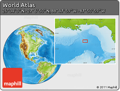 Physical Location Map of the Area around 26° 50' 27" N, 88° 19' 29" W