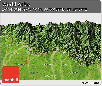 Satellite 3D Map of the Area around 26° 50' 27" N, 89° 19' 29" E