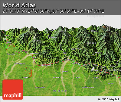 Satellite 3D Map of the Area around 26° 50' 27" N, 89° 19' 29" E