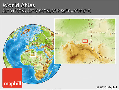Physical Location Map of the Area around 26° 50' 27" N, 8° 34' 29" E