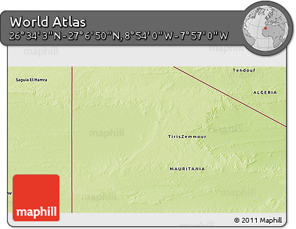 Physical 3D Map of the Area around 26° 50' 27" N, 8° 25' 30" W