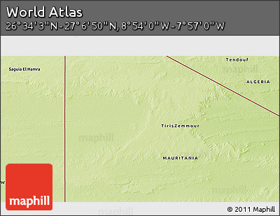 Physical 3D Map of the Area around 26° 50' 27" N, 8° 25' 30" W