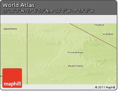Physical 3D Map of the Area around 26° 50' 27" N, 8° 25' 30" W