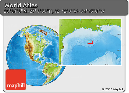 Physical Location Map of the Area around 26° 50' 27" N, 91° 43' 29" W