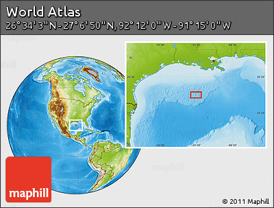 Physical Location Map of the Area around 26° 50' 27" N, 91° 43' 29" W