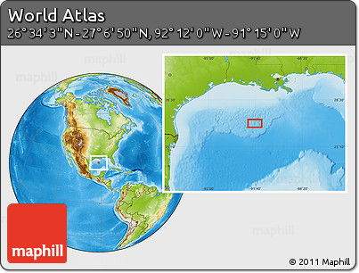Physical Location Map of the Area around 26° 50' 27" N, 91° 43' 29" W