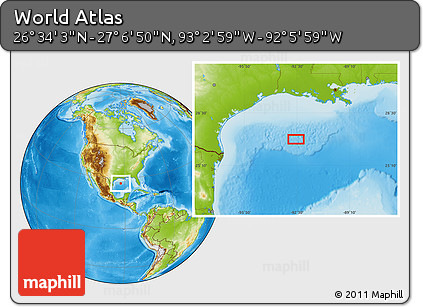 Physical Location Map of the Area around 26° 50' 27" N, 92° 34' 29" W