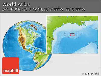 Physical Location Map of the Area around 26° 50' 27" N, 92° 34' 29" W