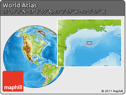 Physical Location Map of the Area around 26° 50' 27" N, 92° 34' 29" W