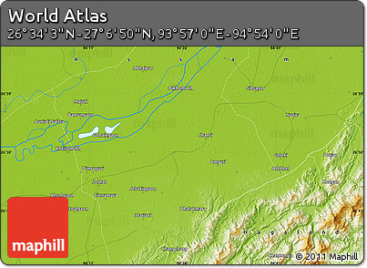 Physical Map of the Area around 26° 50' 27" N, 94° 25' 30" E