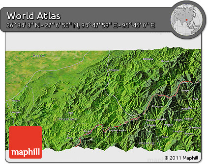 Satellite 3D Map of the Area around 26° 50' 27" N, 95° 16' 30" E