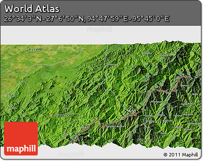 Satellite 3D Map of the Area around 26° 50' 27" N, 95° 16' 30" E