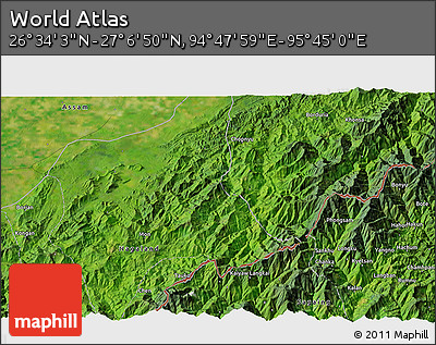 Satellite 3D Map of the Area around 26° 50' 27" N, 95° 16' 30" E