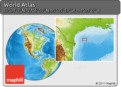 Physical Location Map of the Area around 26° 50' 27" N, 95° 7' 30" W
