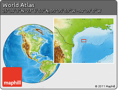 Physical Location Map of the Area around 26° 50' 27" N, 95° 7' 30" W