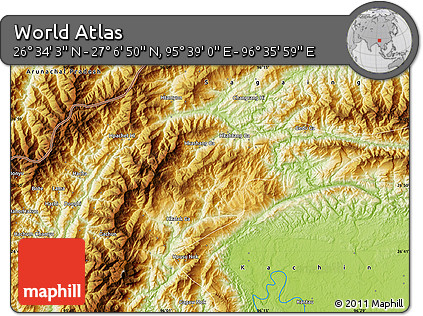 Physical Map of the Area around 26° 50' 27" N, 96° 7' 30" E