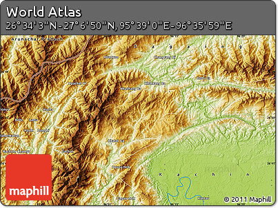 Physical Map of the Area around 26° 50' 27" N, 96° 7' 30" E