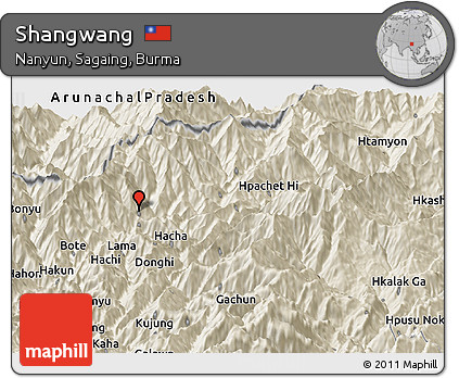 Shaded Relief Panoramic Map of Shangwang