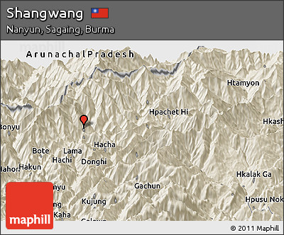 Shaded Relief Panoramic Map of Shangwang