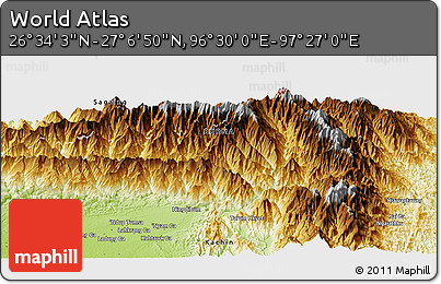 Physical Panoramic Map of the Area around 26° 50' 27" N, 96° 58' 29" E