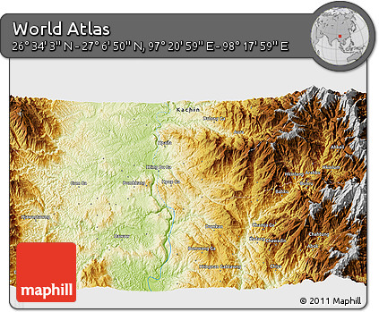 Physical 3D Map of the Area around 26° 50' 27" N, 97° 49' 29" E