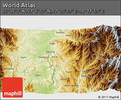 Physical 3D Map of the Area around 26° 50' 27" N, 97° 49' 29" E