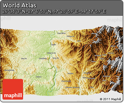 Physical 3D Map of the Area around 26° 50' 27" N, 97° 49' 29" E