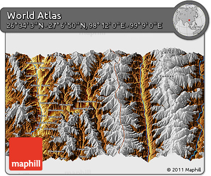 Physical 3D Map of the Area around 26° 50' 27" N, 98° 40' 30" E