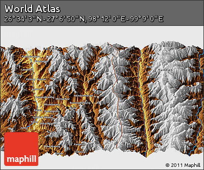 Physical 3D Map of the Area around 26° 50' 27" N, 98° 40' 30" E