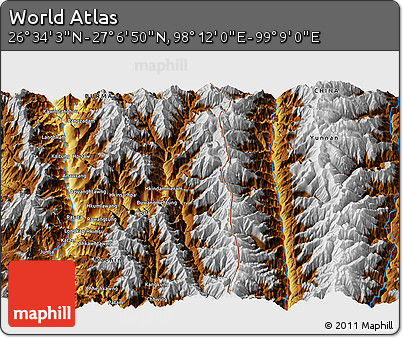 Physical 3D Map of the Area around 26° 50' 27" N, 98° 40' 30" E